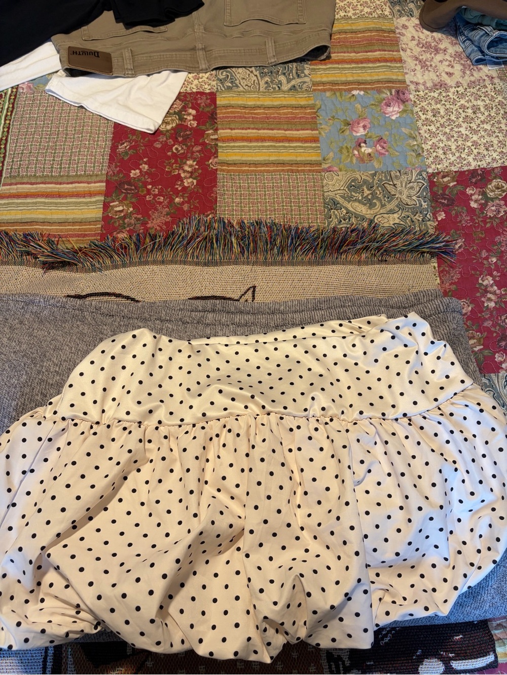 SHEIN Cream Mini Bubble Skirt with Black Polka Dots